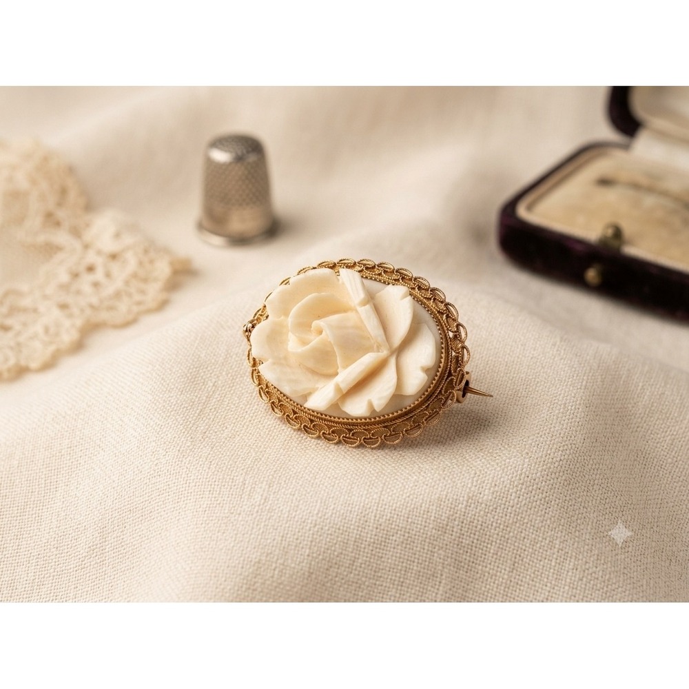 Vintage Catamore 1/20 12K Gold Filled Carved Rose Cameo Brooch